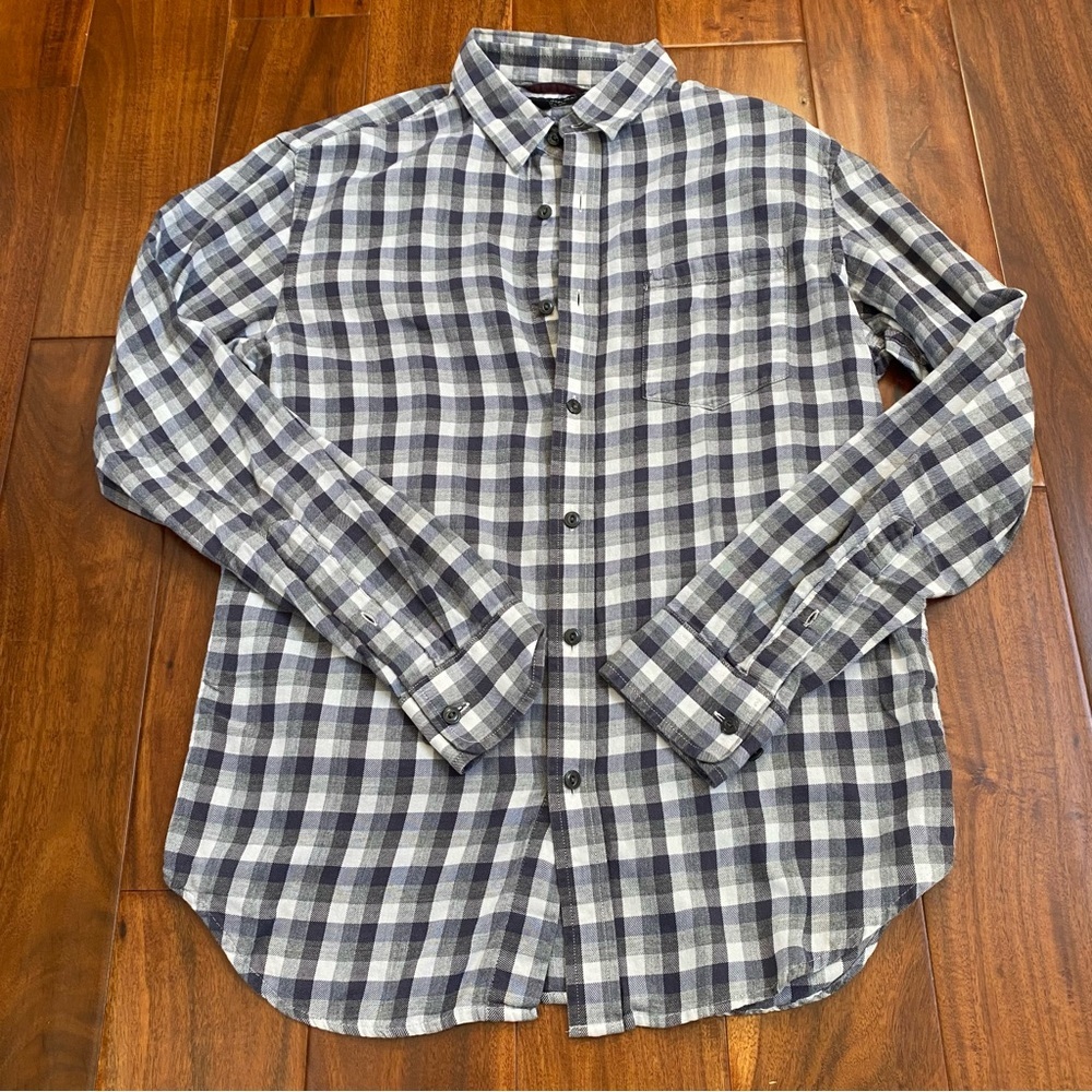 Banana Republic Shirt Mens Small Gray Plaid Luxe Flannel Slim Fit Preppy Causal